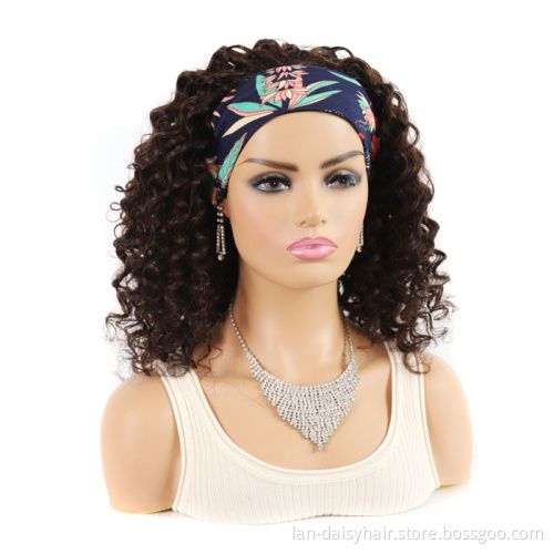 Double Drown  In Stock  Most Popular Hair Texture  None Lace headband curly Human Hair Wigs